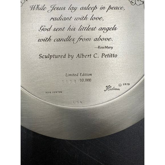 Hudson Pewter 1979 Jesus with Angels Christmas Manger Plate USA 6" - Picture 7 of 8